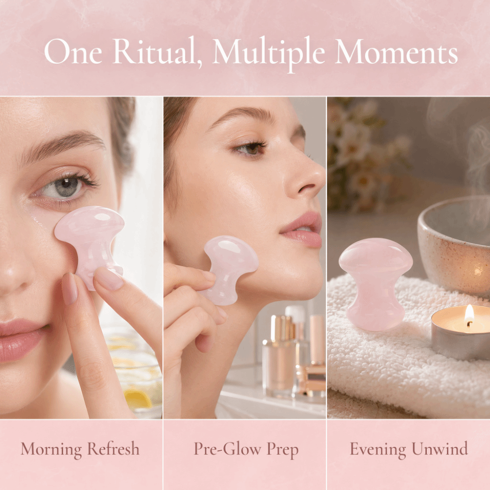 Gua Sha Tool Rose Quartz - 크리스탈 로즈 쿼츠 마사지 스톤 핑크
