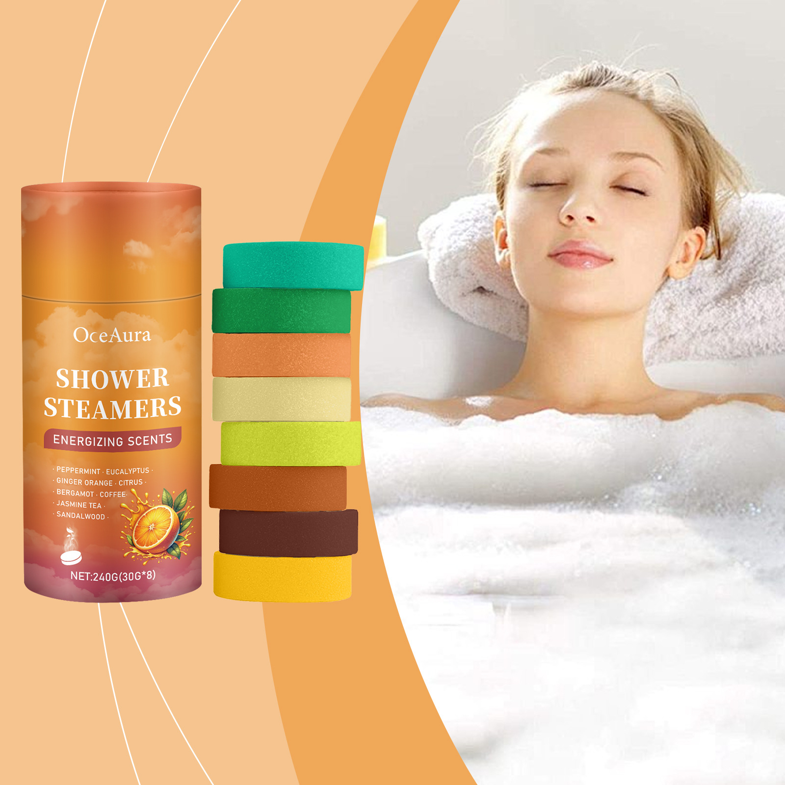 Shower Steamer Tablet - 8개입 샤워 스티머 아로마테라피 에센셜 오일