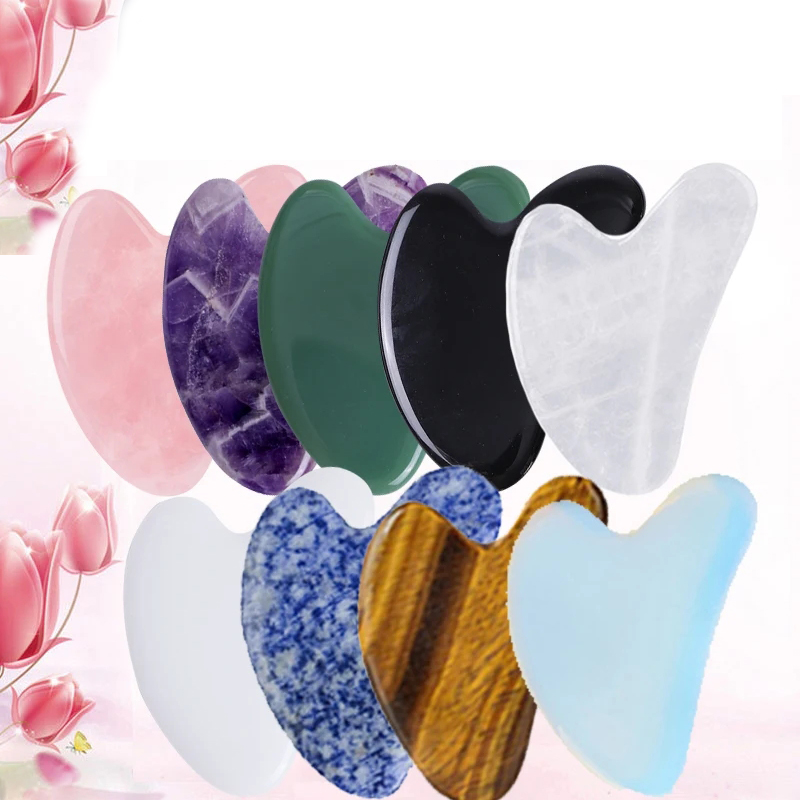 Gua Sha Tool Rose Quartz - 천연 옥 구아샤 세트, 로즈 쿼츠,