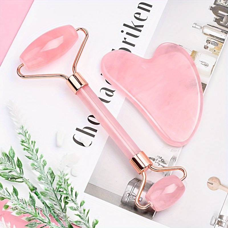 신제품 2개입 괄사 페이셜 스톤 페이셜 마사지 롤러 스 - Gua Sha Tool Rose Quartz 리뷰 및 가격